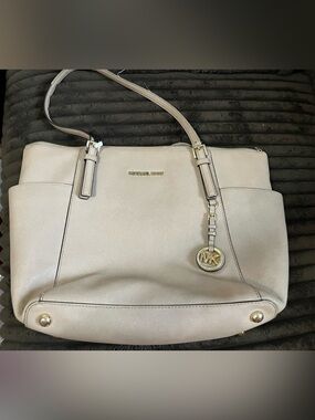Michael Kors Cream Saffiano Leather Shoulder Bag with Gold Hardware
